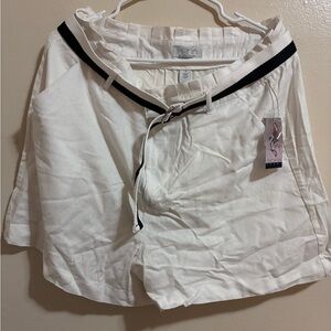 White Drawstring Shorts with Black Trim